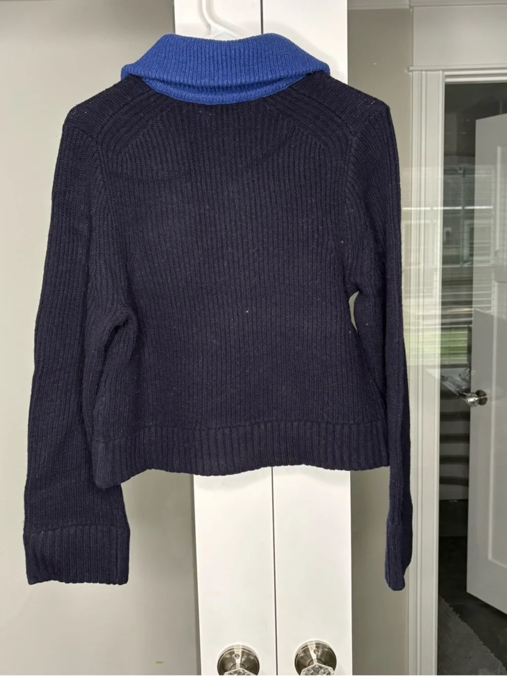 NWT J. Crew Colorblock Collared Full-zip Sweater Wool Navy Blue